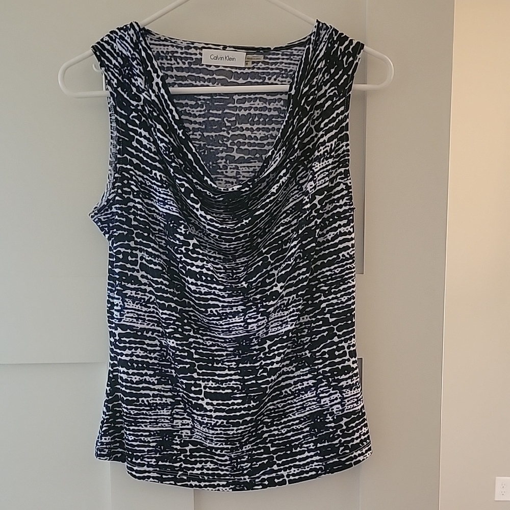 Calvin Klein Fitted Black, White, and Royal Blue Sleeveless Tank